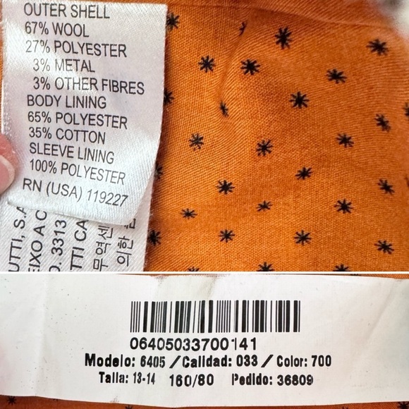 Massimo Dutti Wool Peacoat Trench Herringbone Sparkle Brown 13Y 14Y Sz 14-16 - Picture 12 of 15